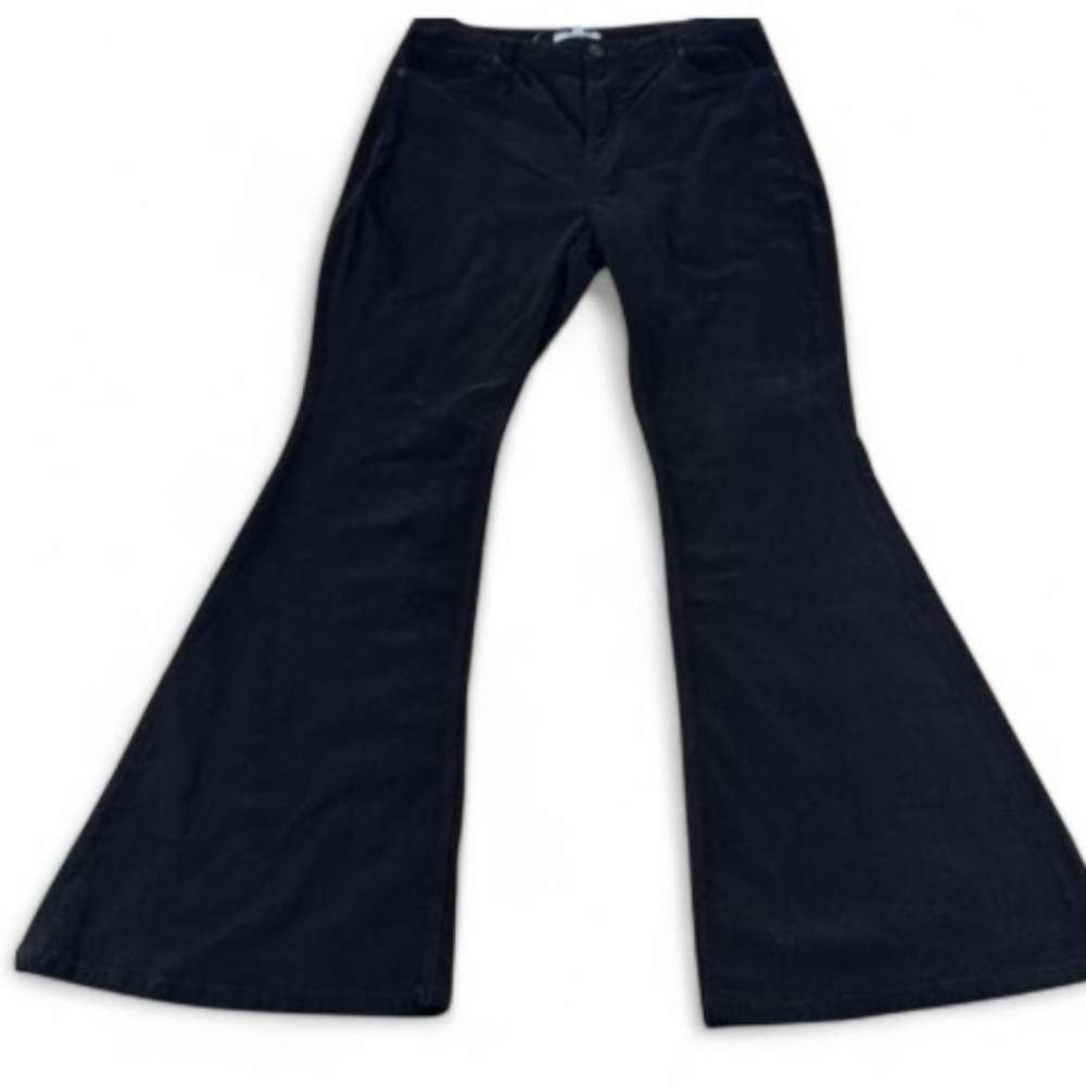 Retro Black 14 Velvet Flare Bell Leg Boho Hipster Midrise Jeans New - Picture 2 of 6